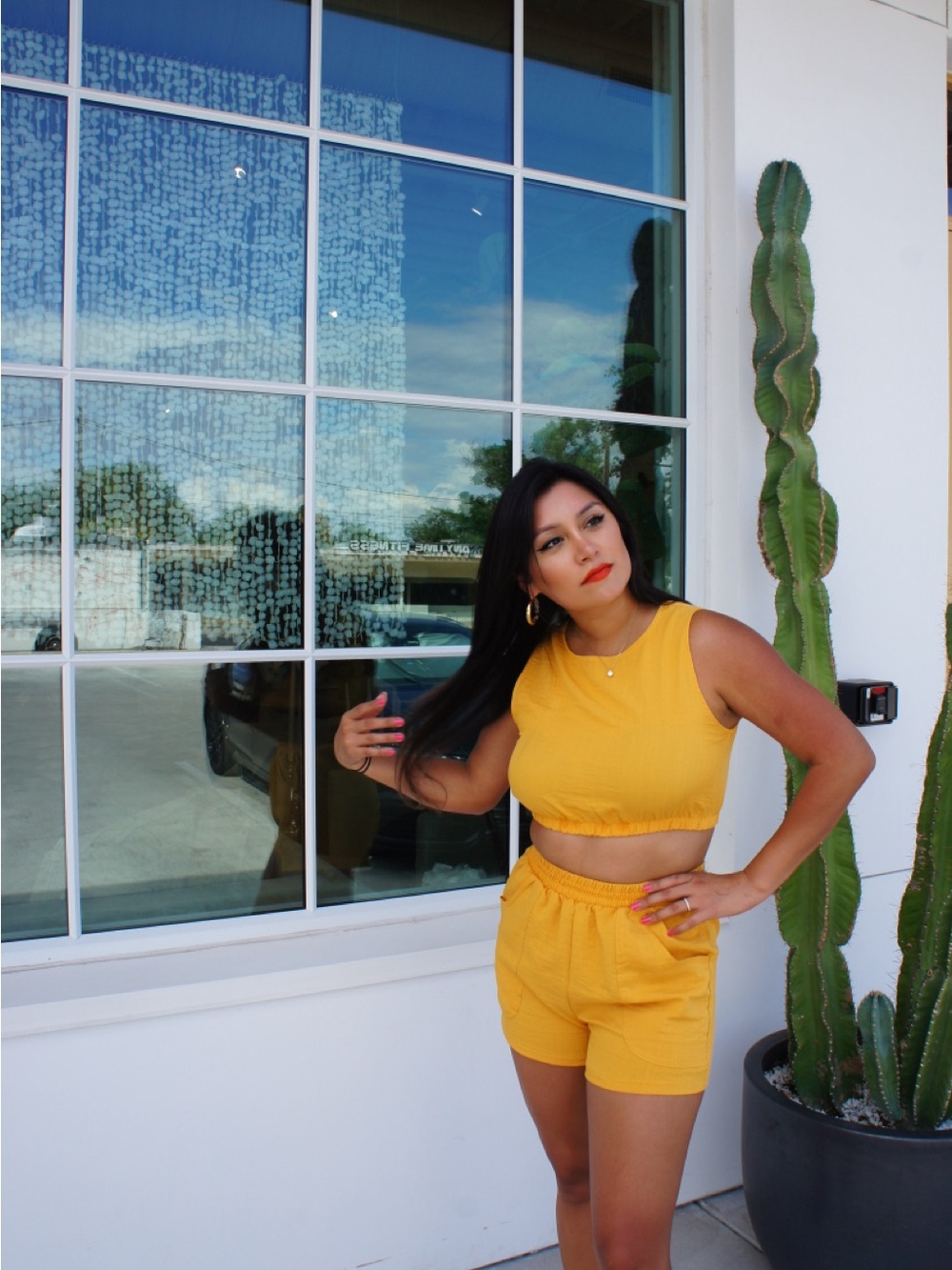 HYFVE Mustard Yellow Ribbed Crop Tank and Shorts Set
